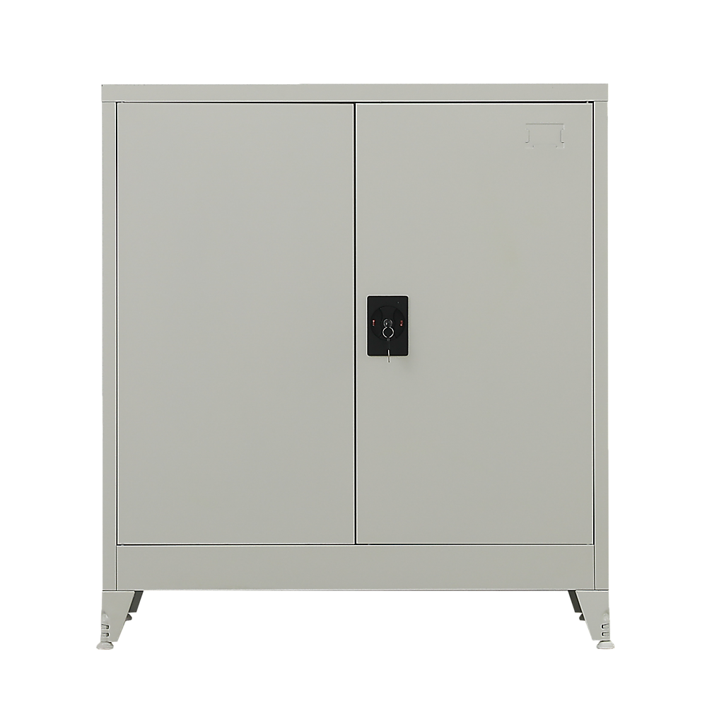 Two-Door Metal Short Cabinet Shelf Storage for Home Office with Legs - Grey - Cosy Abode