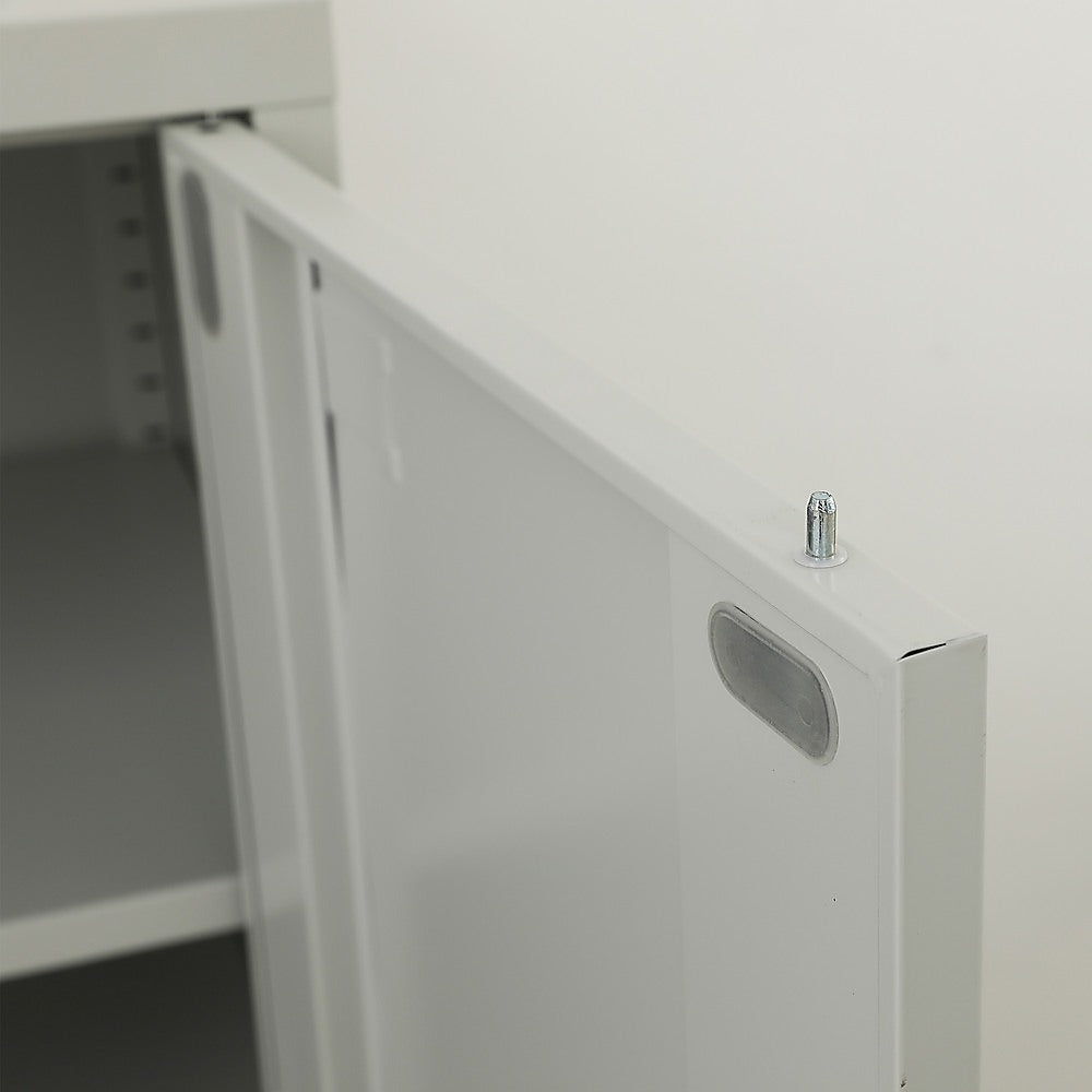 Two-Door Metal Short Cabinet Shelf Storage for Home Office with Legs - Grey - Cosy Abode