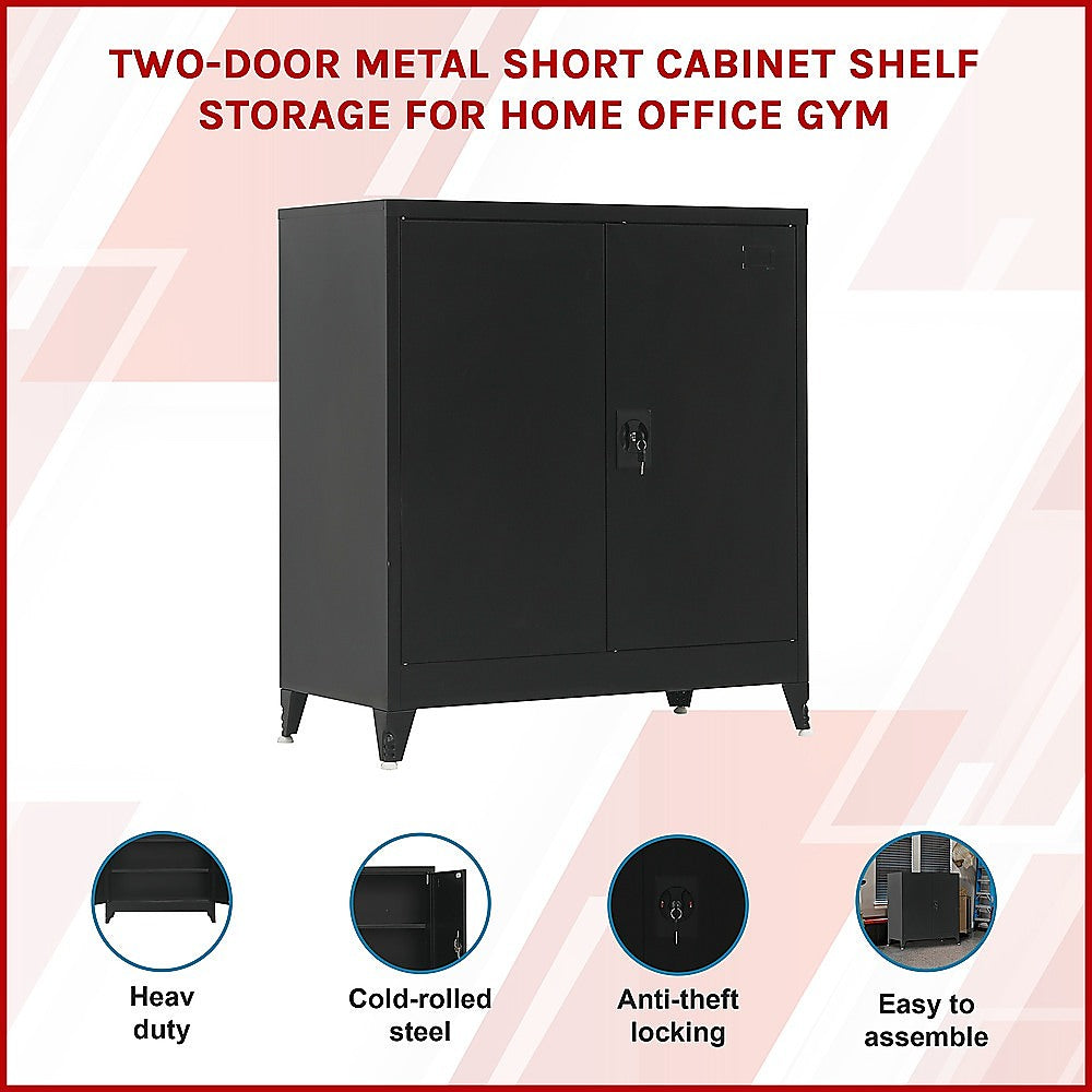 Two-Door Metal Short Cabinet Shelf Storage for Home Office with Legs - Black - Cosy Abode