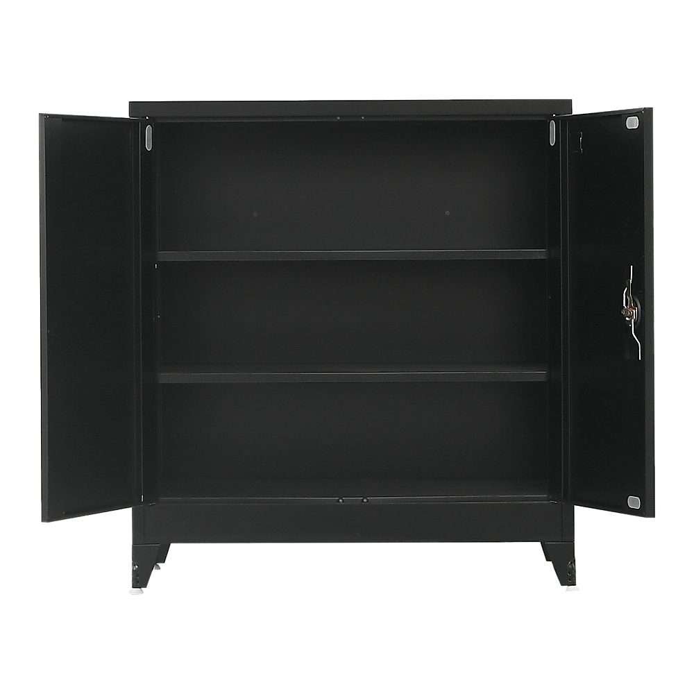 Two-Door Metal Short Cabinet Shelf Storage for Home Office with Legs - Black - Cosy Abode
