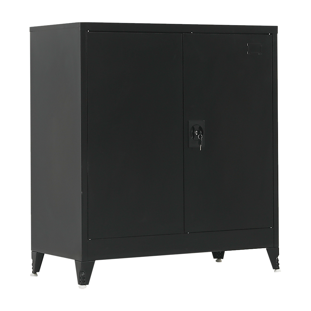 Two-Door Metal Short Cabinet Shelf Storage for Home Office with Legs - Black - Cosy Abode