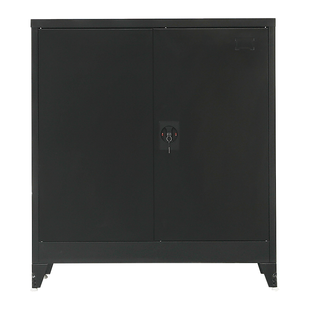 Two-Door Metal Short Cabinet Shelf Storage for Home Office with Legs - Black - Cosy Abode