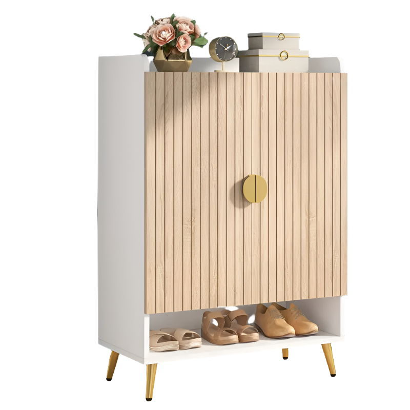 NNETMLT 7-Tier Shoe Storage Cabinet with Adjustable Shelves, Wood and Gold - Cosy Abode