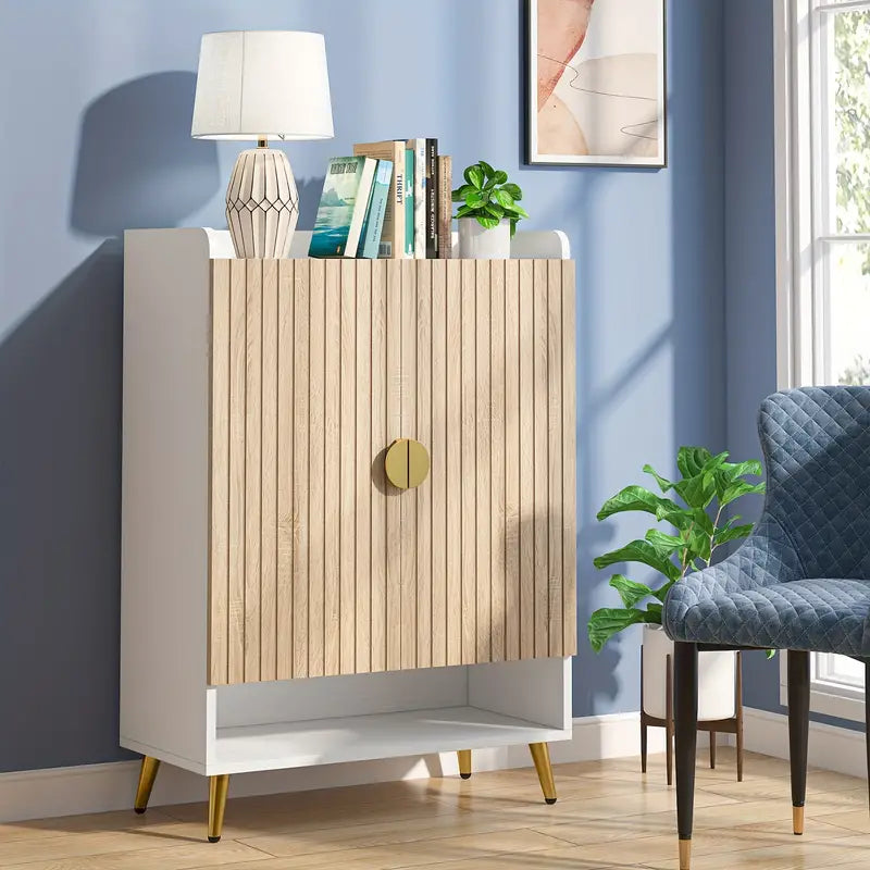 NNETMLT 7-Tier Shoe Storage Cabinet with Adjustable Shelves, Wood and Gold - Cosy Abode