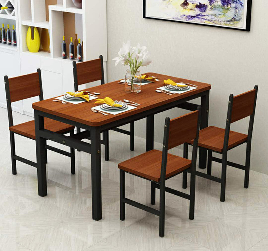 NNECN Wood & Steel Dining Set (Oak & Black) - Cosy Abode