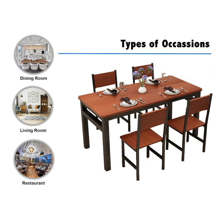 NNECN Wood & Steel Dining Set (Oak & Black) - Cosy Abode