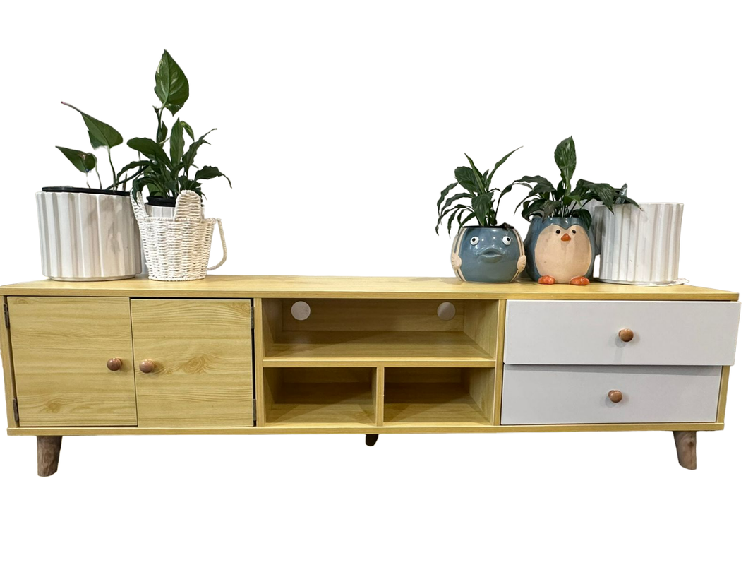 NNECN Two-Doors, Two-Drawers Wooden TV Cabinet - Cosy Abode