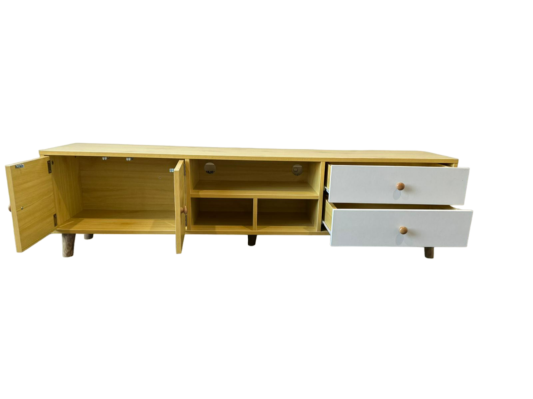 NNECN Two-Doors, Two-Drawers Wooden TV Cabinet - Cosy Abode