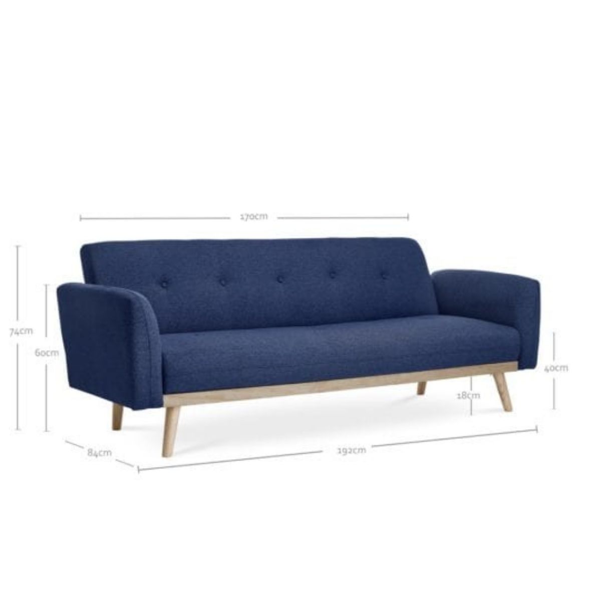 Nicholas 3-Seater Blue Foldable Sofa Bed - Cosy Abode
