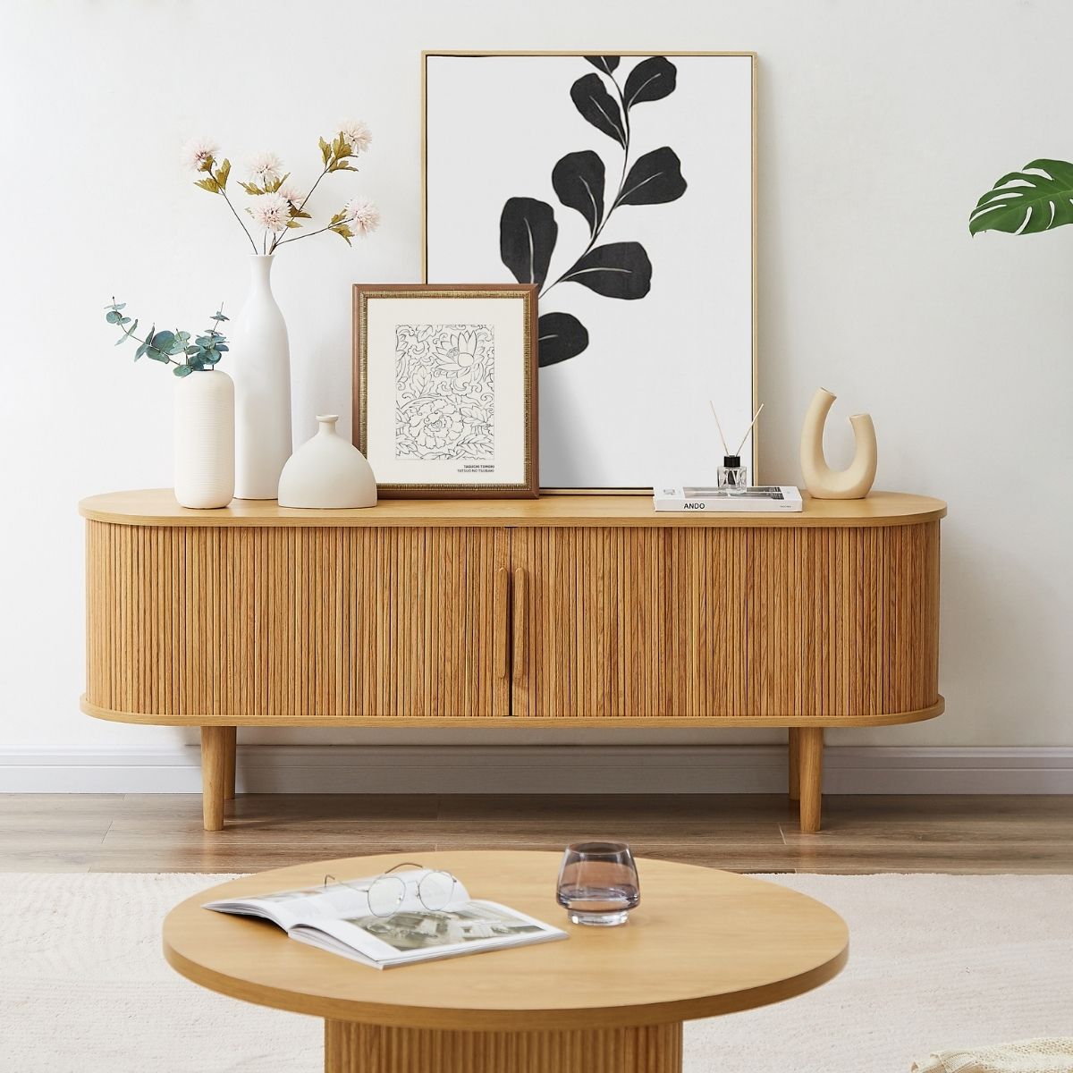 Tate Column TV Stand in Natural 160cm - Cosy Abode
