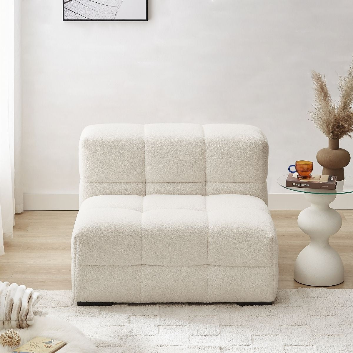 Travis White Boucle Fabric Armchair - Cosy Abode
