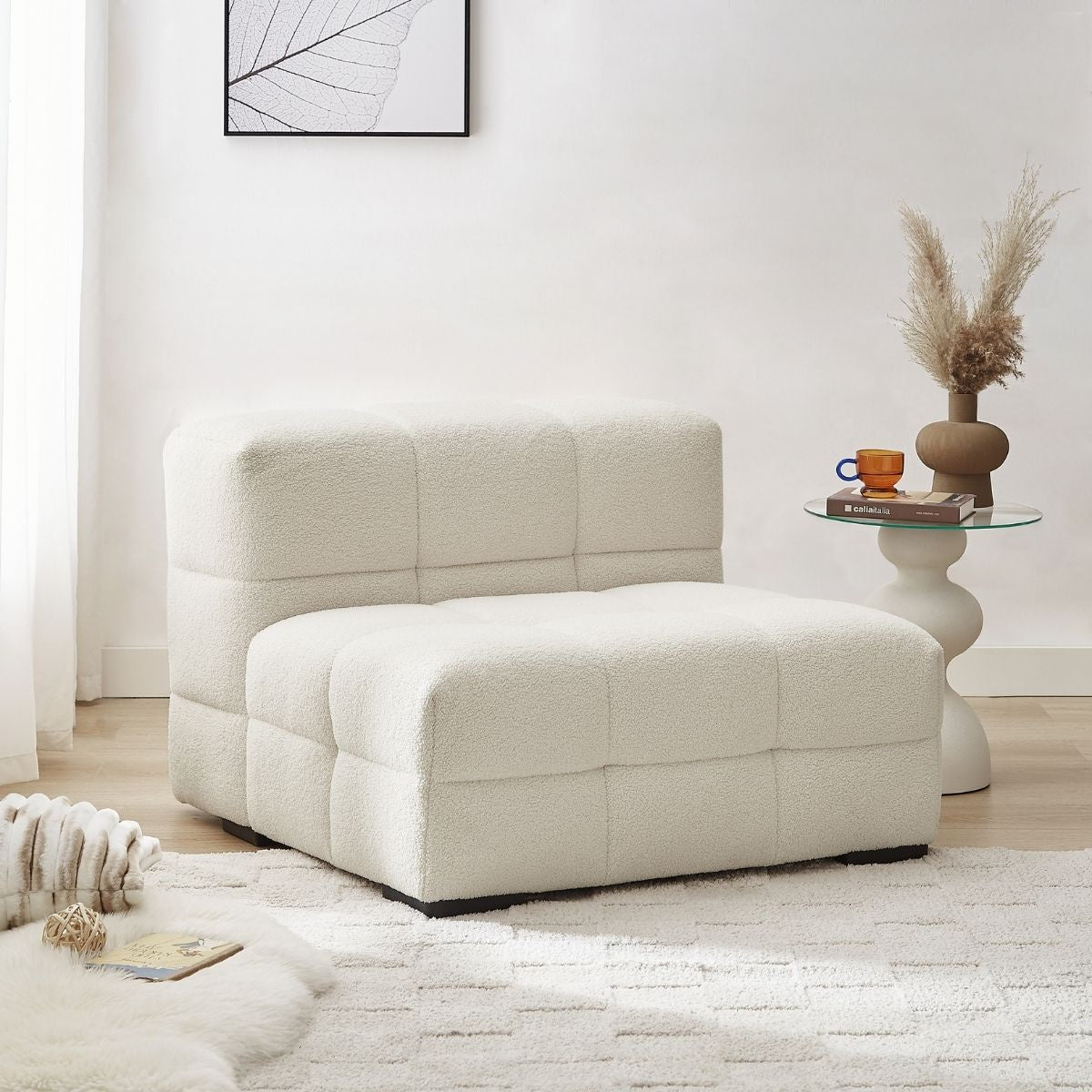 Travis White Boucle Fabric Armchair - Cosy Abode