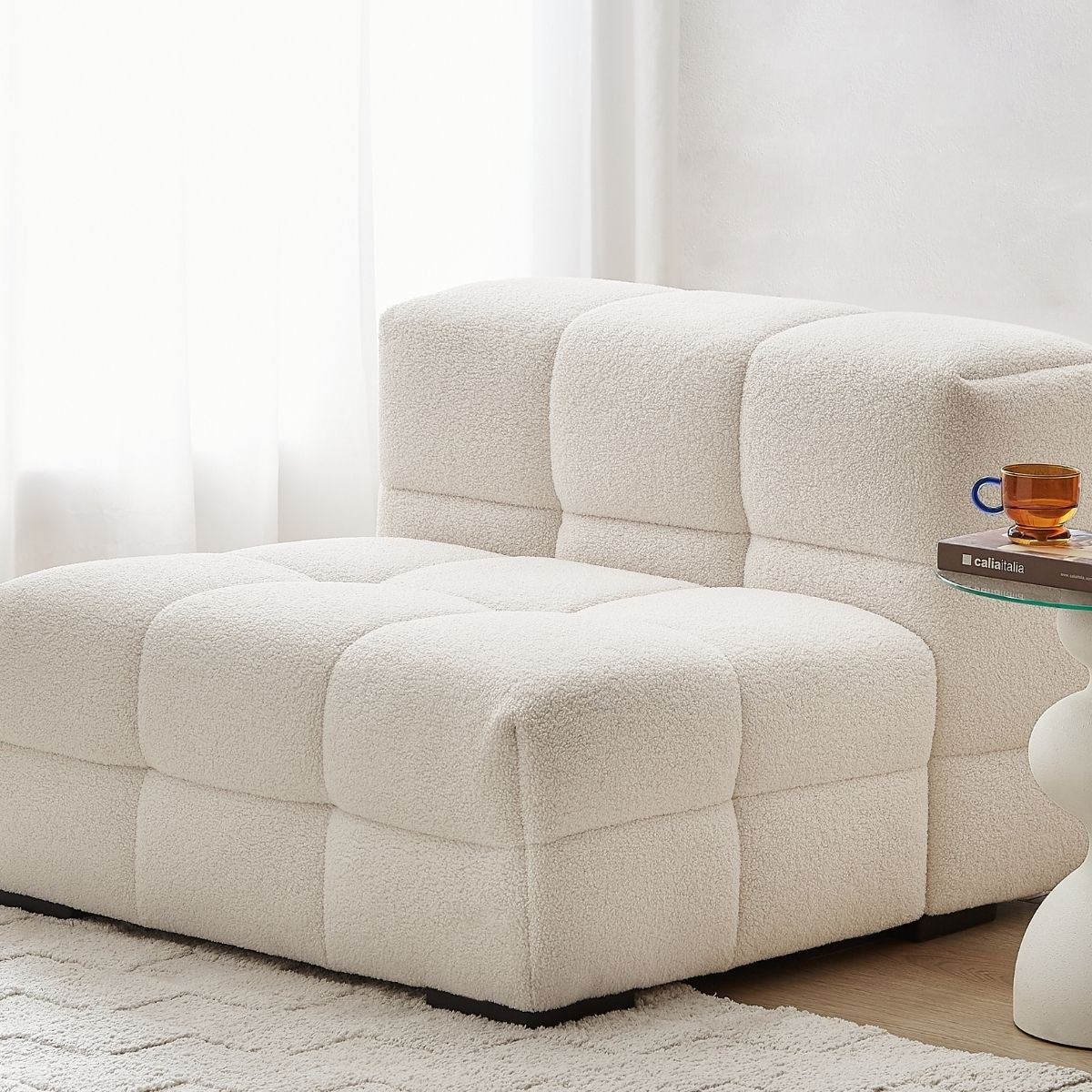 Travis White Boucle Fabric Armchair - Cosy Abode