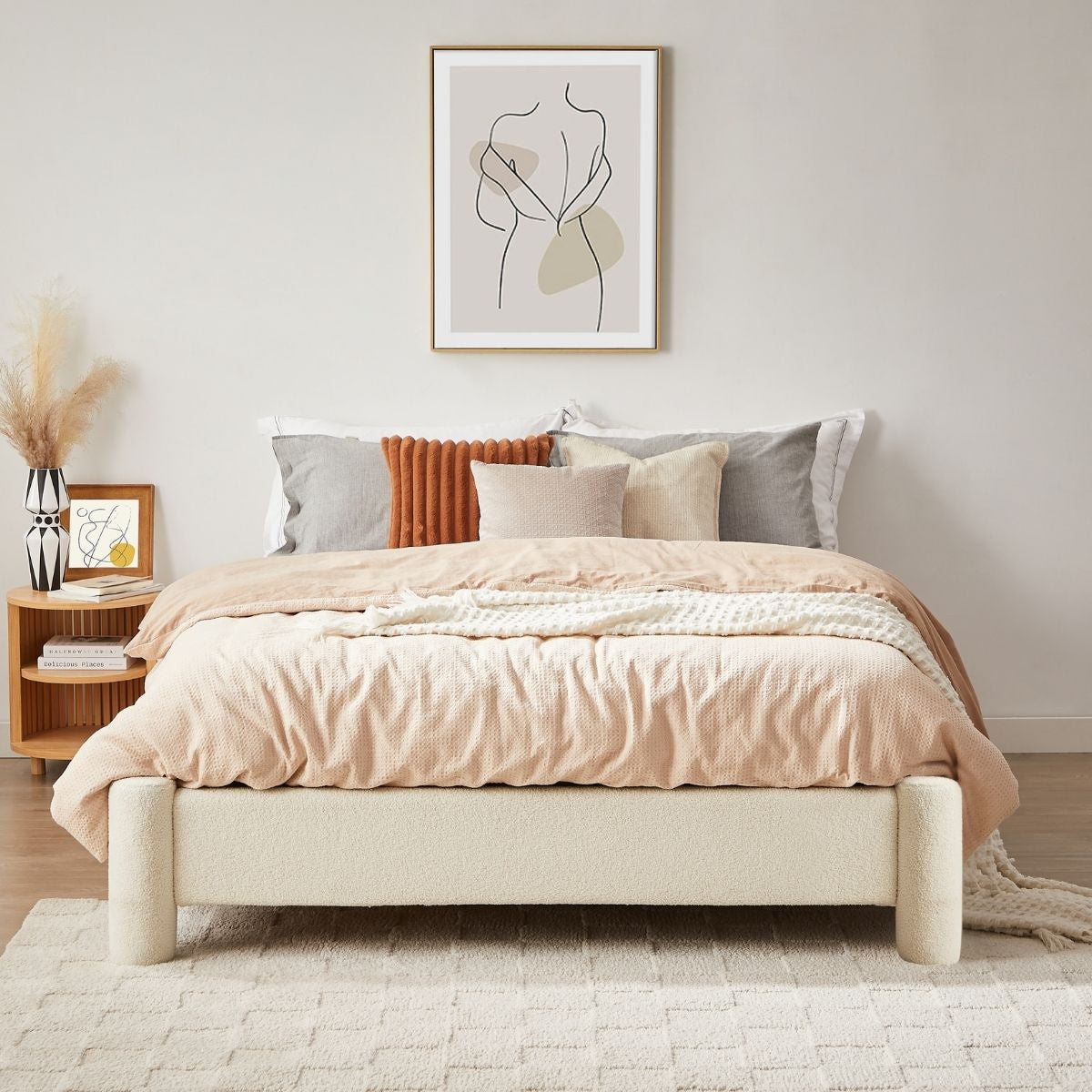 Zara Modern Boucle Fabric Bed Base - Double - Cosy Abode