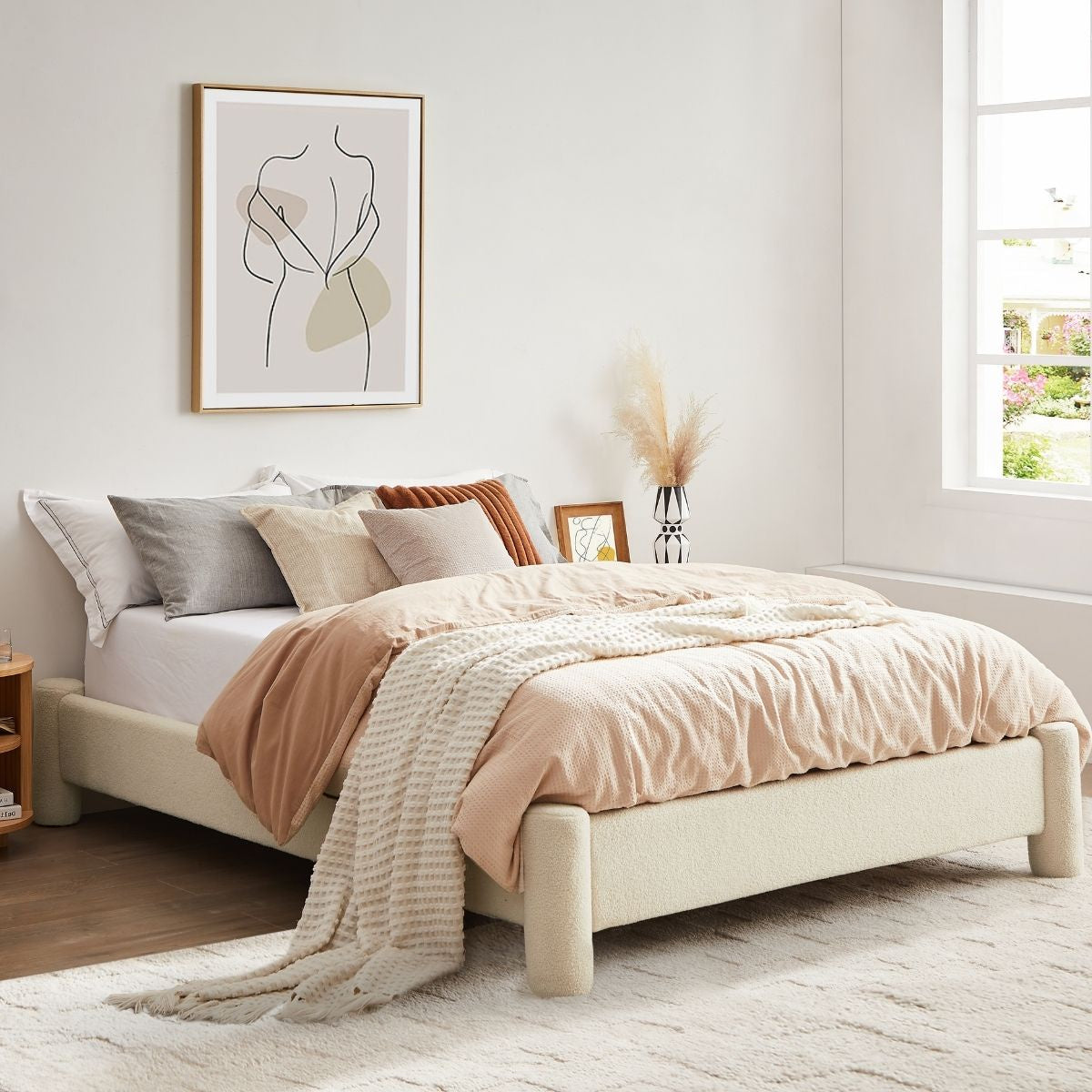 Zara Modern Boucle Fabric Bed Base - Double - Cosy Abode