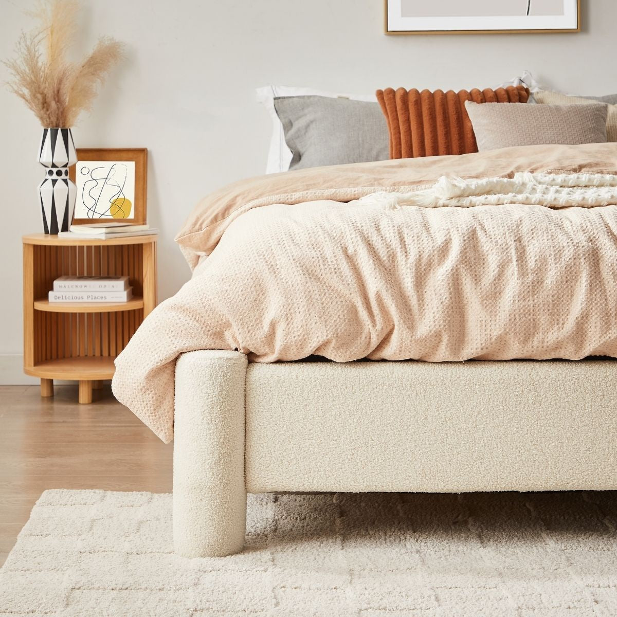 Zara Modern Boucle Fabric Bed Base - Double - Cosy Abode