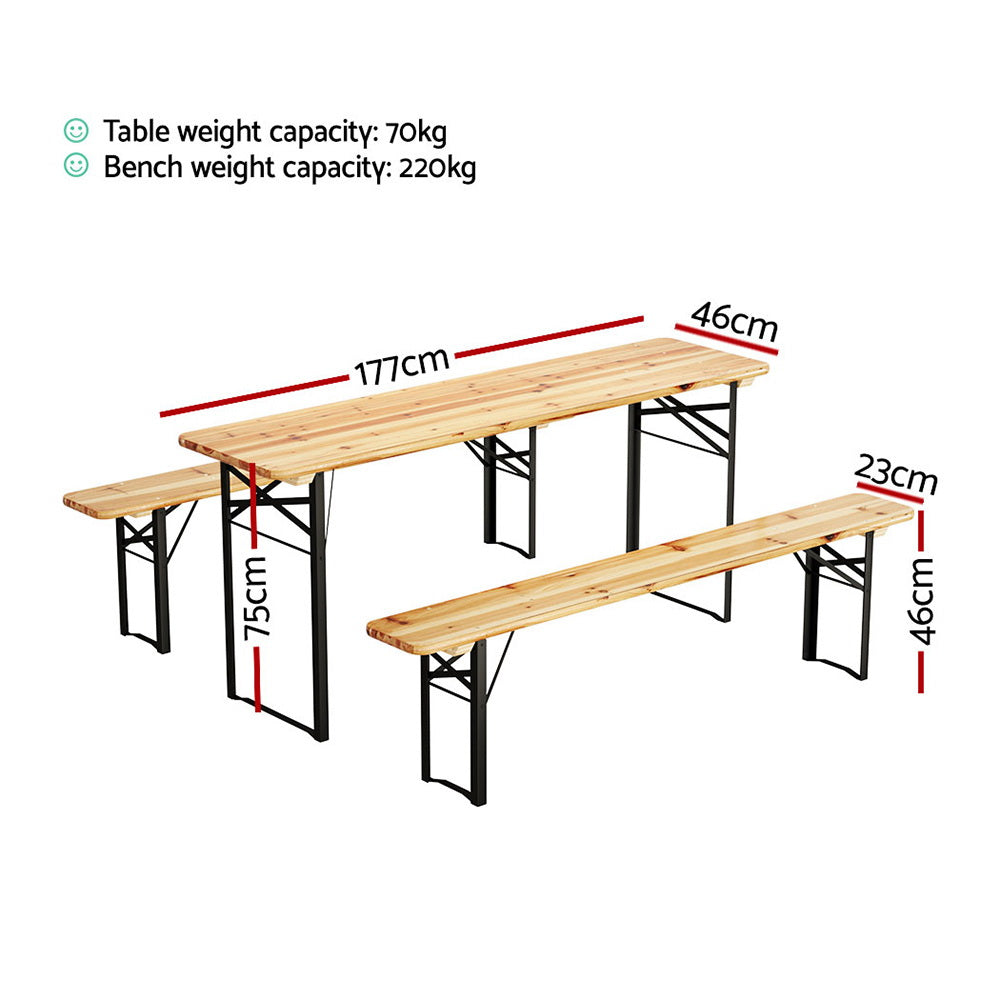 Gardeon 3 PCS Outdoor Furniture Dining Set Lounge Setting Patio Wooden Bench - Cosy Abode