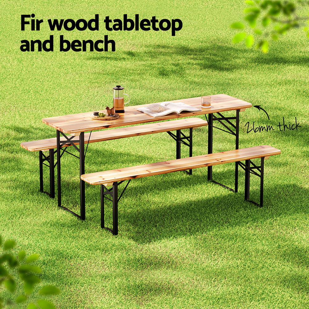 Gardeon 3 PCS Outdoor Furniture Dining Set Lounge Setting Patio Wooden Bench - Cosy Abode