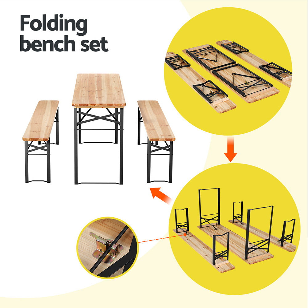 Gardeon 3 PCS Outdoor Furniture Dining Set Lounge Setting Patio Wooden Bench - Cosy Abode