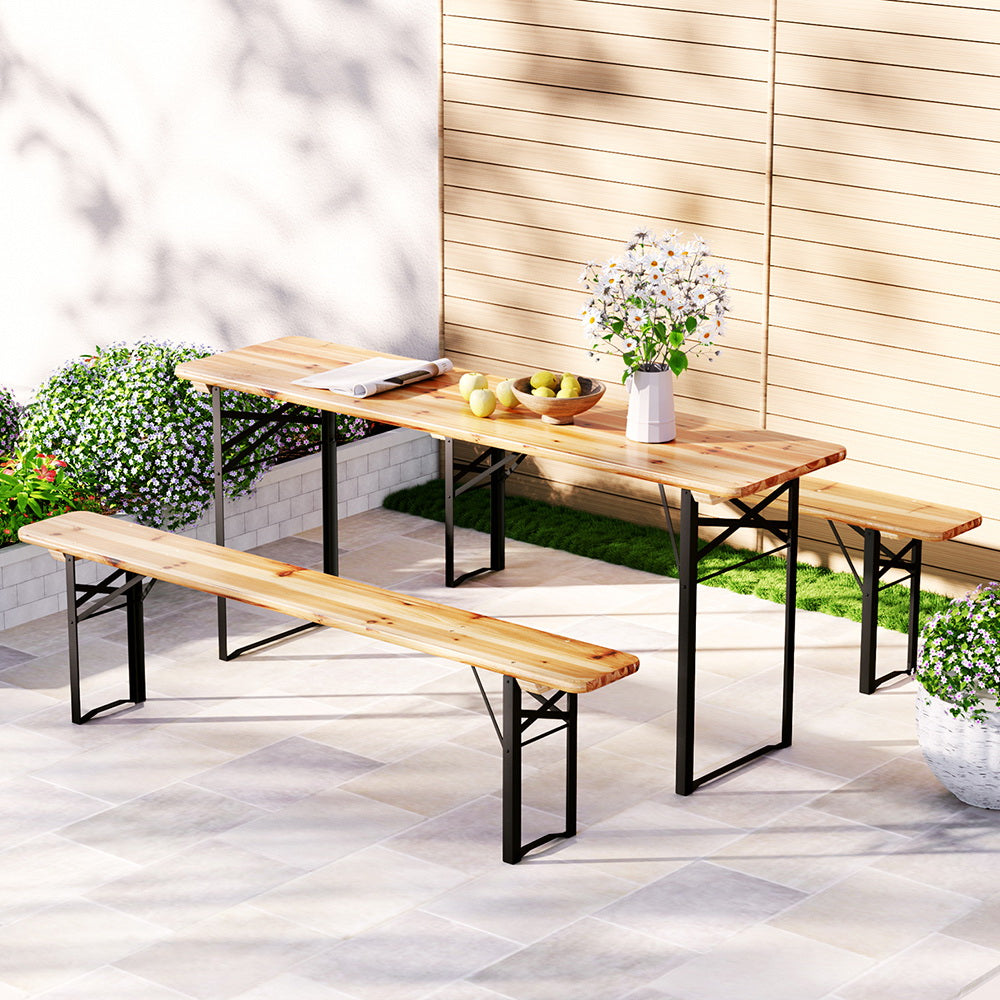 Gardeon 3 PCS Outdoor Furniture Dining Set Lounge Setting Patio Wooden Bench - Cosy Abode