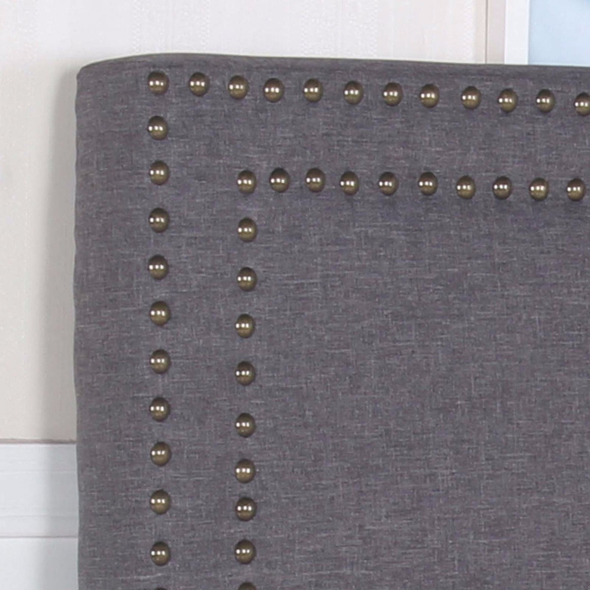 Bed Head Queen Charcoal Headboard Upholstery Fabric Studded Buttons - Cosy Abode