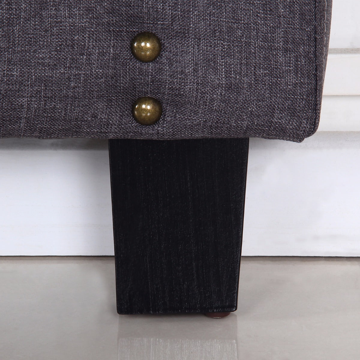 Bed Head Queen Charcoal Headboard Upholstery Fabric Studded Buttons - Cosy Abode