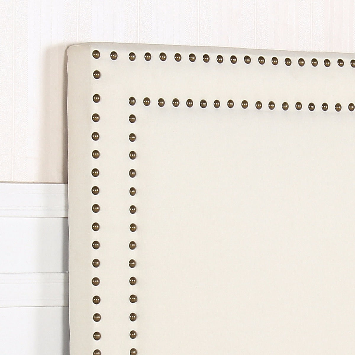 Bed Head Queen White Headboard Upholstery Fabric Studded Buttons - Cosy Abode
