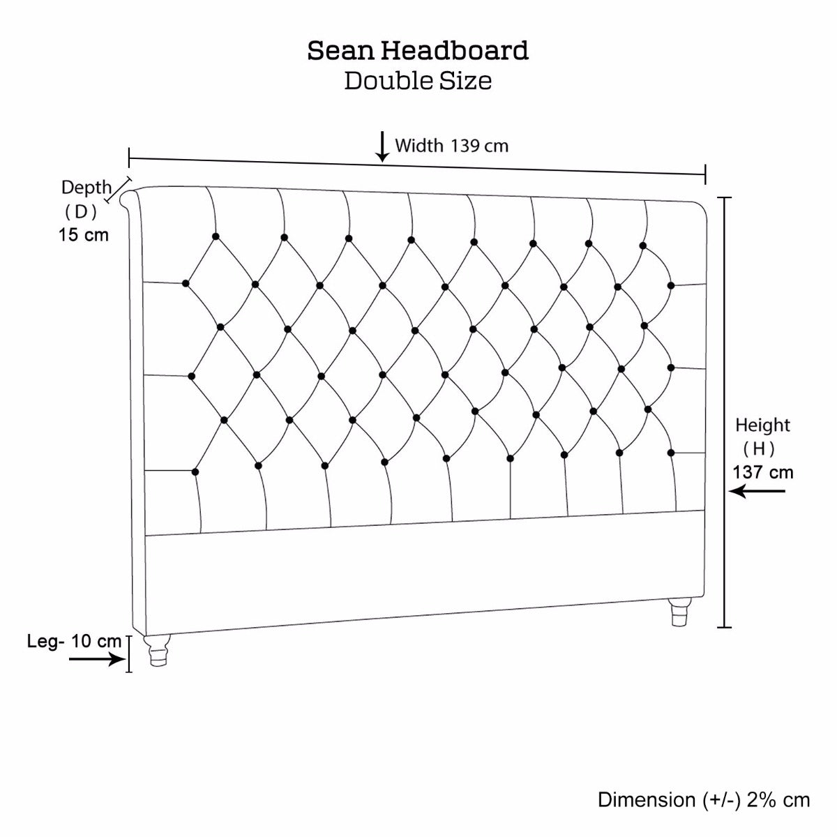 Bed Head Double Size French Provincial Headboard Upholsterd Fabric Charcoal - Cosy Abode
