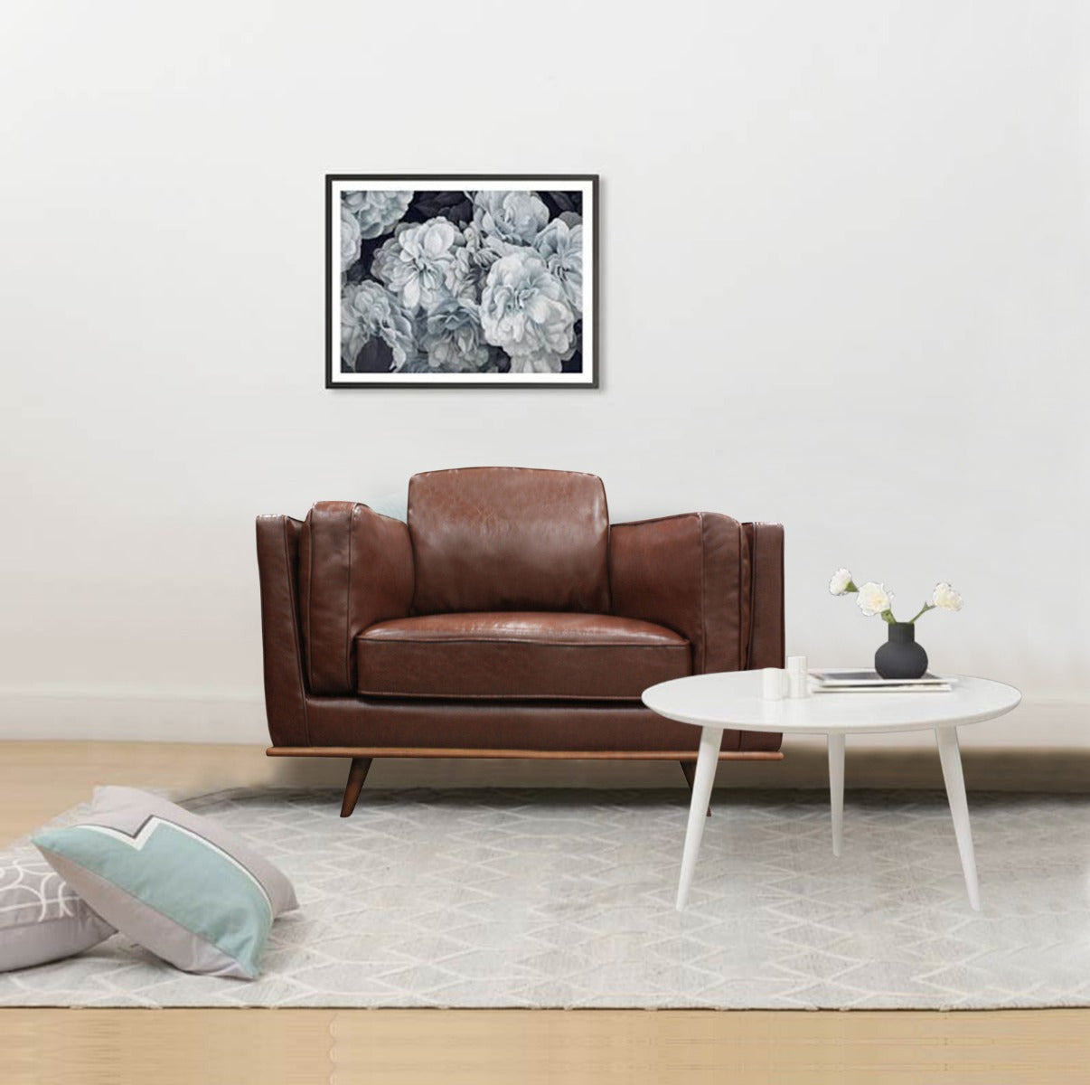 Single Seater Armchair Faux Leather Sofa Modern Lounge Accent Chair in Brown with Wooden Frame - Cosy Abode