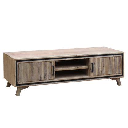 TV Cabinet with 2 Storage Drawers Cabinet Solid Acacia Wooden Entertainment Unit in Sliver Bruch Colour - Cosy Abode