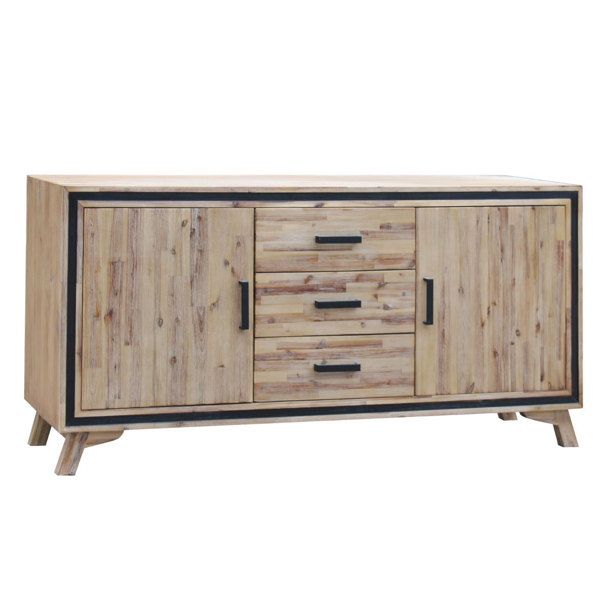 Buffet Sideboard in Silver Brush Colour with Solid Acacia & Veneer Wooden Frame Storage Cabinet with Drawers - Cosy Abode
