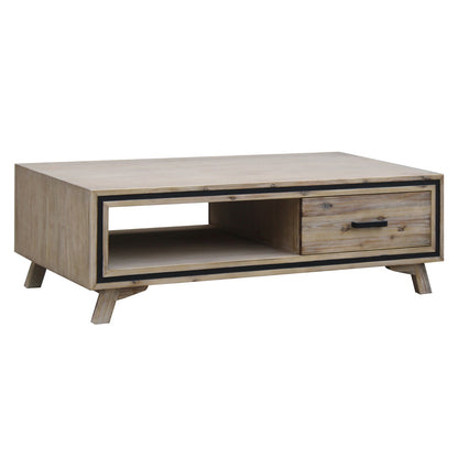 Coffee Table Solid Wood Acacia & Veneer Frame 2 Drawers Storage Sliver Brush Colour - Cosy Abode