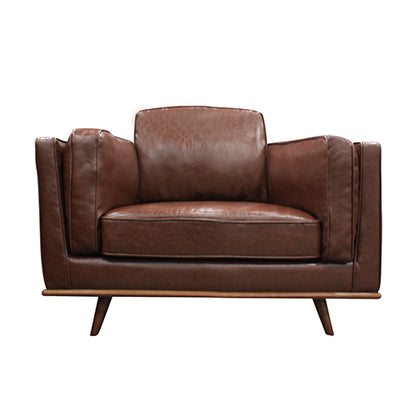 Single Seater Armchair Faux Leather Sofa Modern Lounge Accent Chair in Brown with Wooden Frame - Cosy Abode