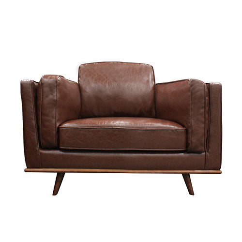 Single Seater Armchair Faux Leather Sofa Modern Lounge Accent Chair in Brown with Wooden Frame - Cosy Abode
