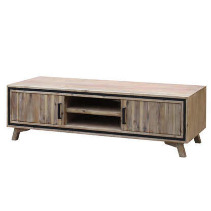 TV Cabinet with 2 Storage Drawers Cabinet Solid Acacia Wooden Entertainment Unit in Sliver Bruch Colour - Cosy Abode
