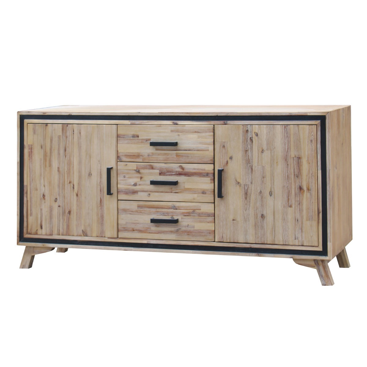 Buffet Sideboard in Silver Brush Colour with Solid Acacia & Veneer Wooden Frame Storage Cabinet with Drawers - Cosy Abode