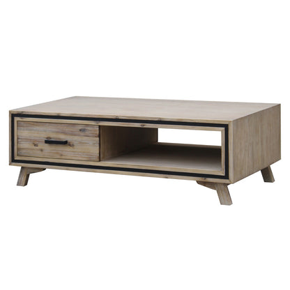 Coffee Table Solid Wood Acacia & Veneer Frame 2 Drawers Storage Sliver Brush Colour - Cosy Abode