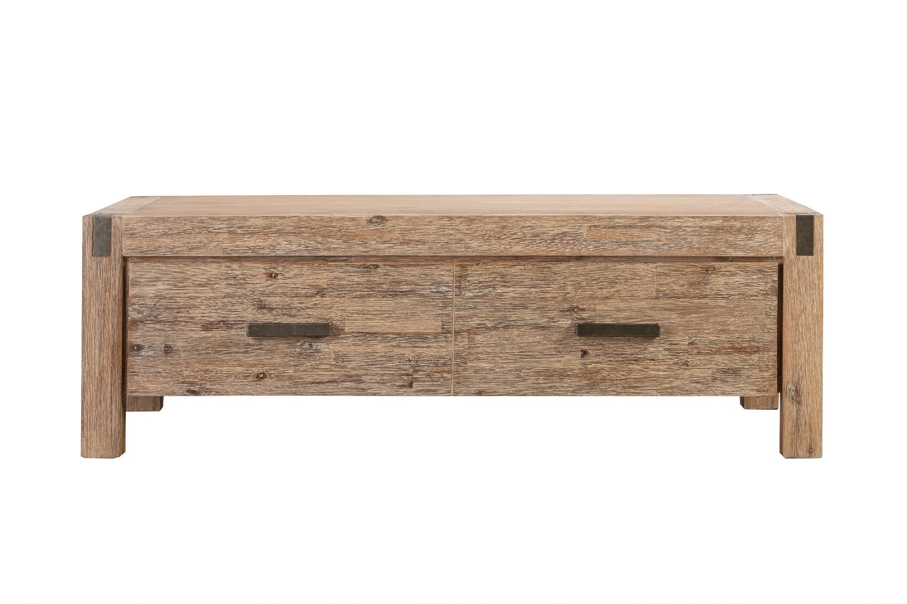 Coffee Table Solid Acacia Wood & Veneer Frame 2 Drawers Storage Oak Colour - Cosy Abode