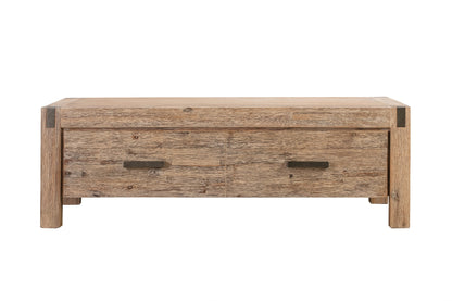 Coffee Table Solid Acacia Wood & Veneer Frame 2 Drawers Storage Oak Colour - Cosy Abode