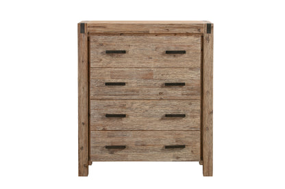Tallboy with 4 Storage Drawers Assembled in Oak Colour Solid Wooden - Cosy Abode