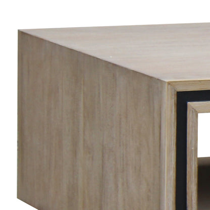 Coffee Table Solid Wood Acacia & Veneer Frame 2 Drawers Storage Sliver Brush Colour - Cosy Abode