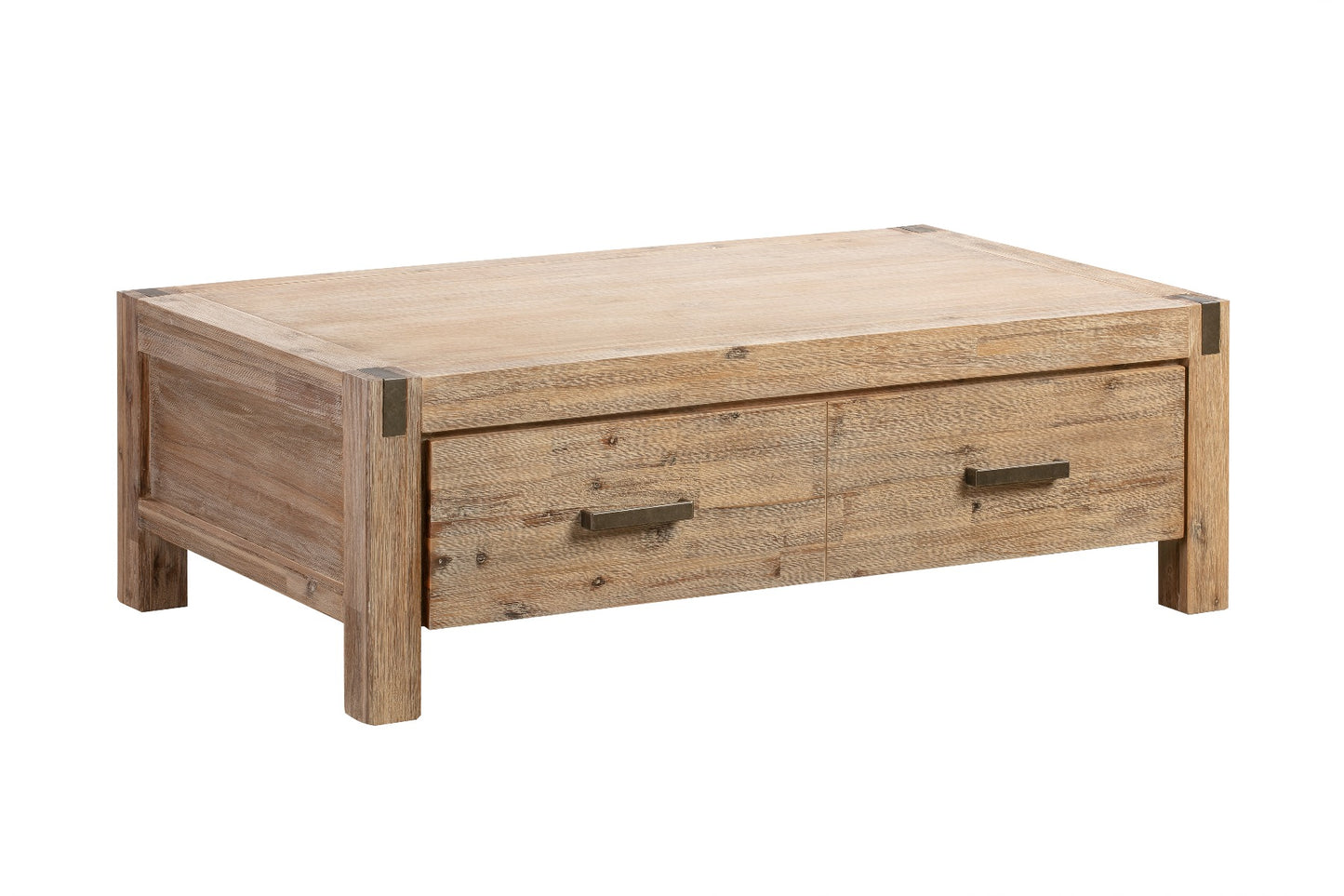 Coffee Table Solid Acacia Wood & Veneer Frame 2 Drawers Storage Oak Colour - Cosy Abode