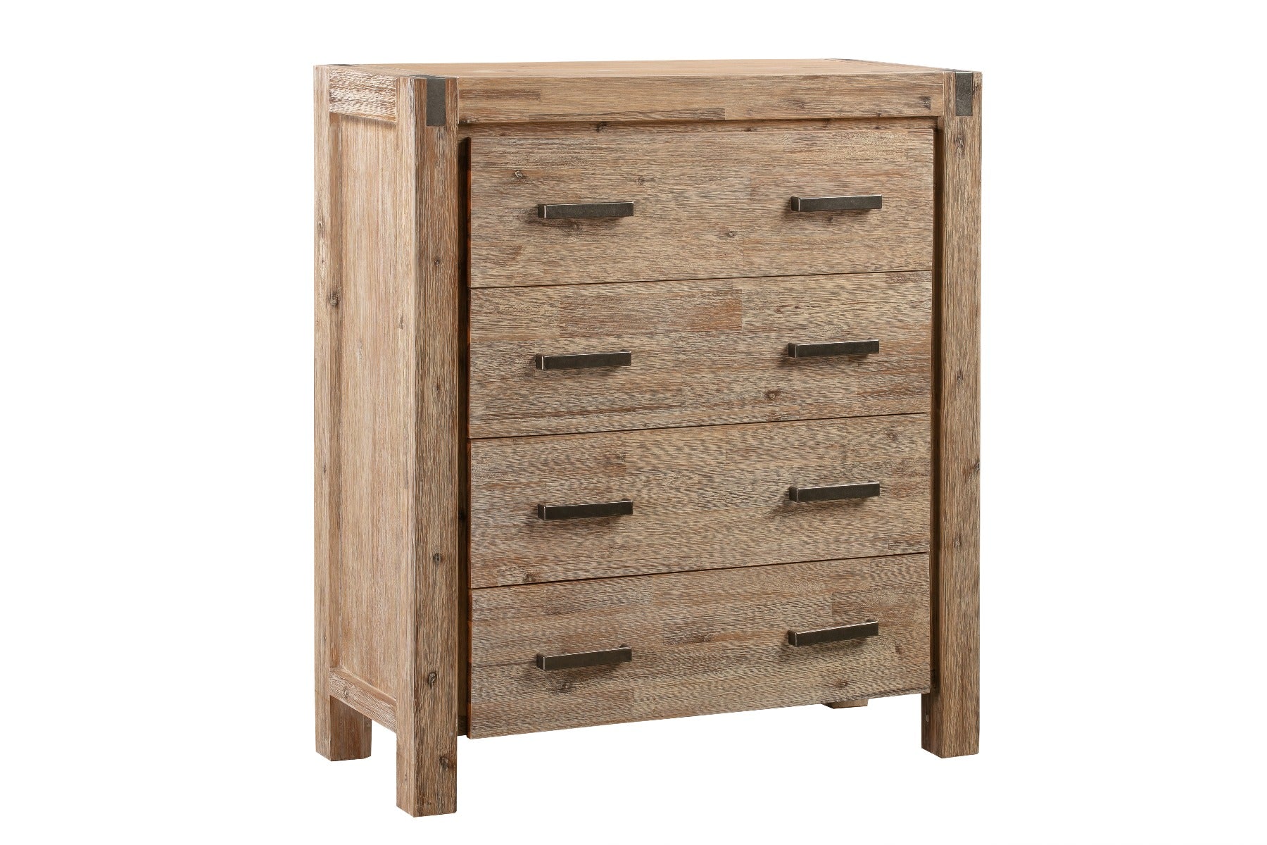 Tallboy with 4 Storage Drawers Assembled in Oak Colour Solid Wooden - Cosy Abode