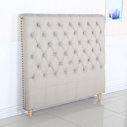 Bed Head Queen Size French Provincial Headboard Upholsterd Fabric Beige - Cosy Abode