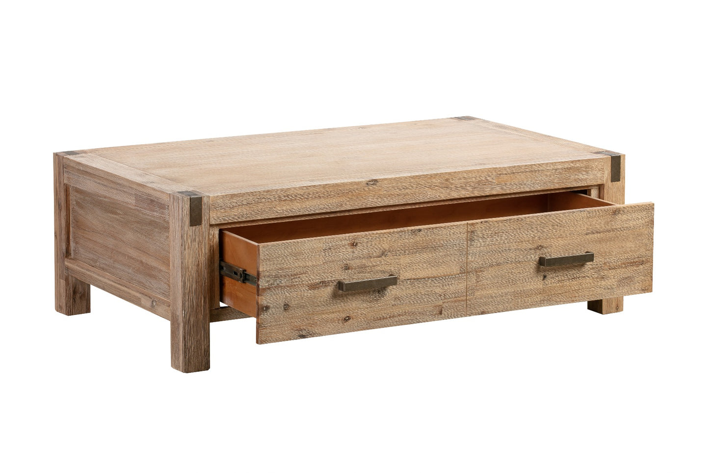 Coffee Table Solid Acacia Wood & Veneer Frame 2 Drawers Storage Oak Colour - Cosy Abode