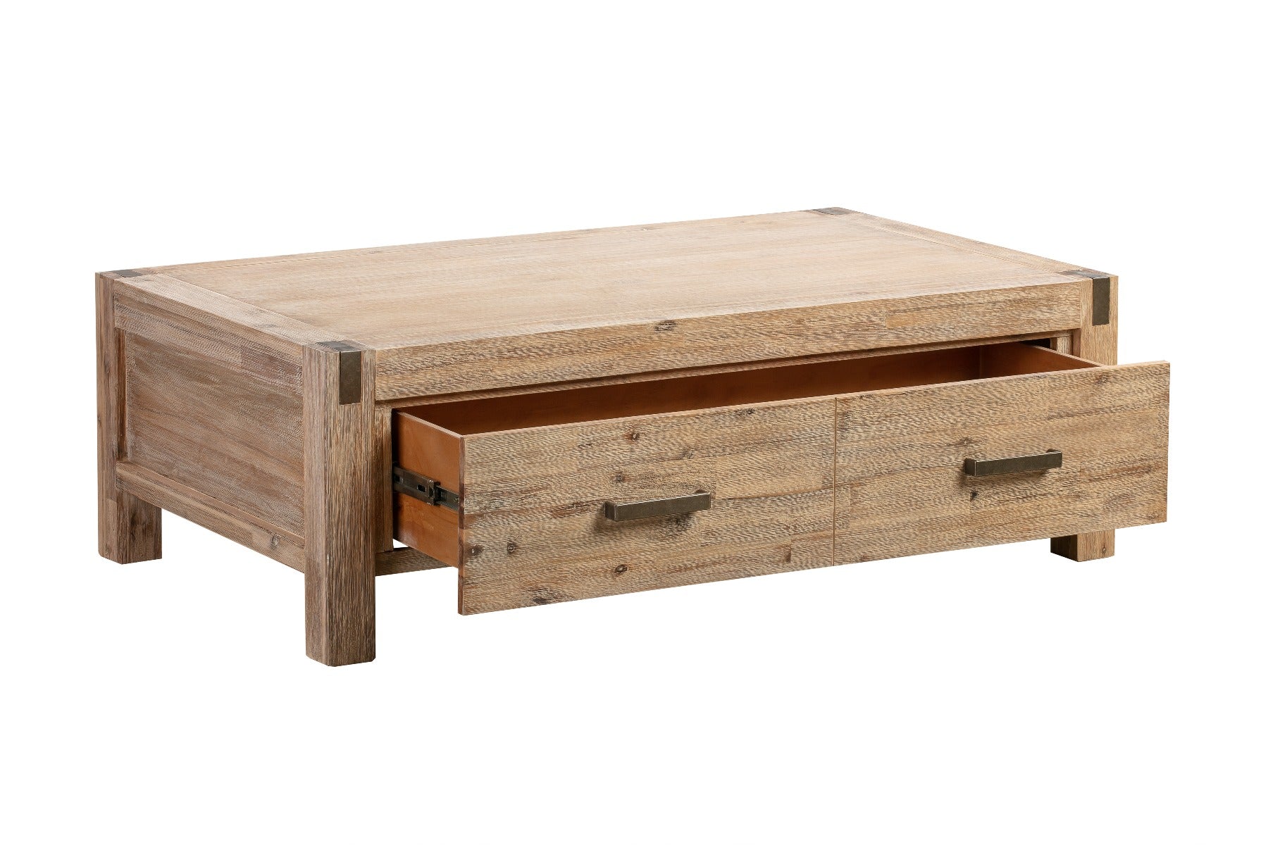 Coffee Table Solid Acacia Wood & Veneer Frame 2 Drawers Storage Oak Colour - Cosy Abode