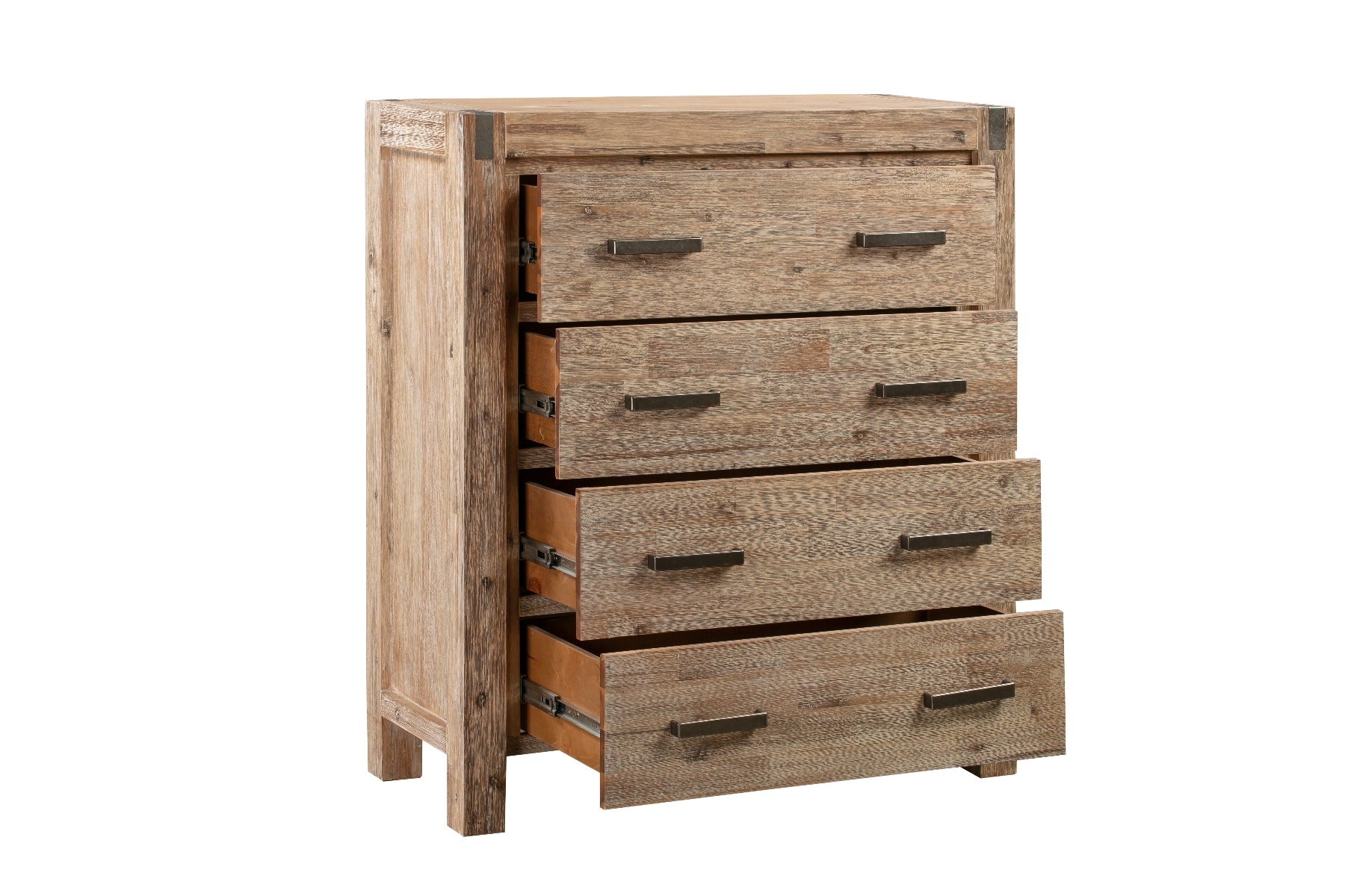 Tallboy with 4 Storage Drawers Assembled in Oak Colour Solid Wooden - Cosy Abode