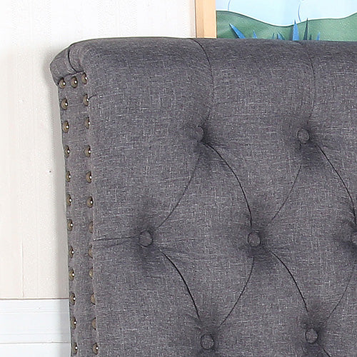 Bed Head Queen Size French Provincial Headboard Upholsterd Fabric Charcoal - Cosy Abode