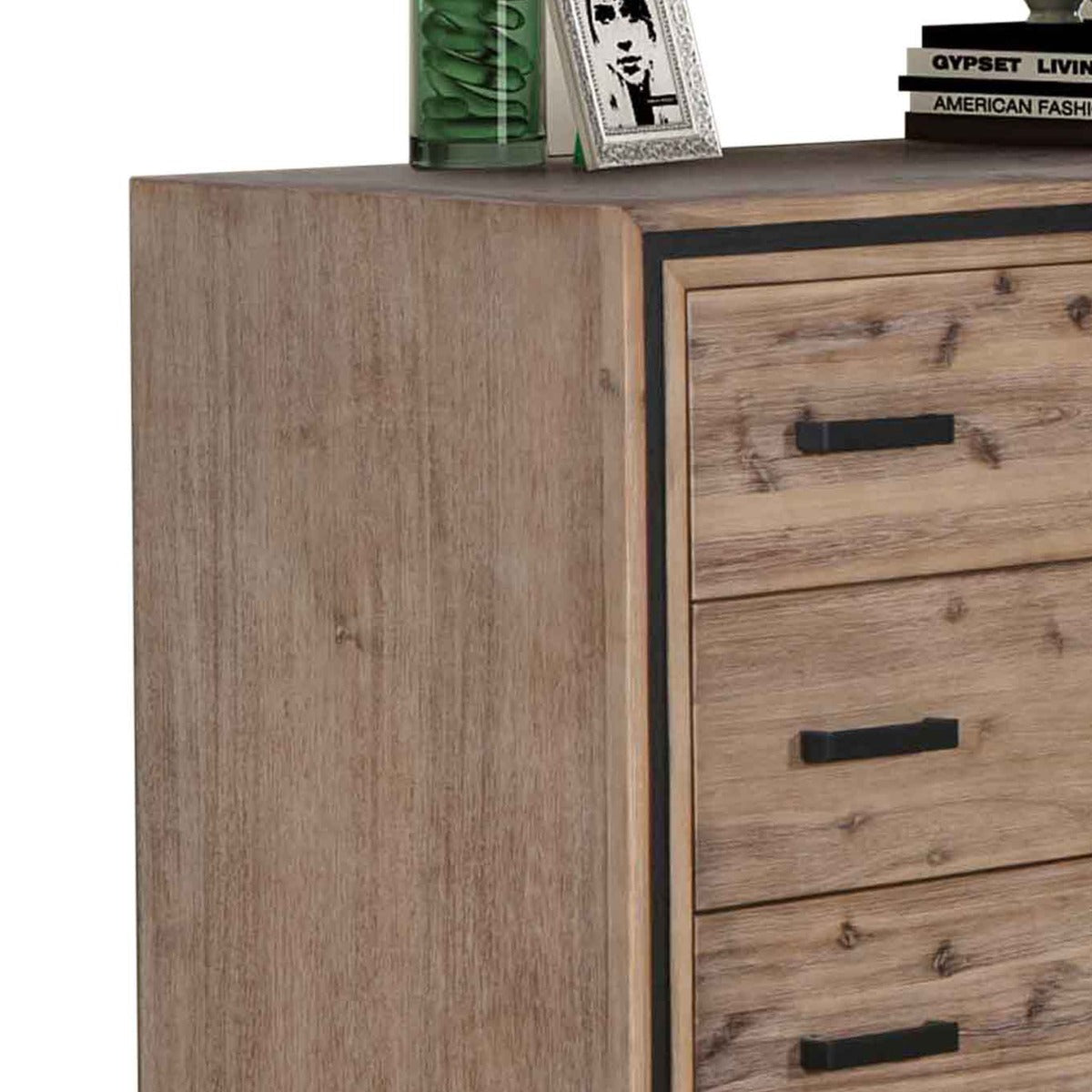 Tallboy with 5 Storage Drawers Solid Acacia Wooden Frame in Silver Brush Colour - Cosy Abode
