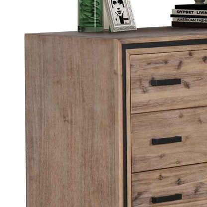 Tallboy with 5 Storage Drawers Solid Acacia Wooden Frame in Silver Brush Colour - Cosy Abode